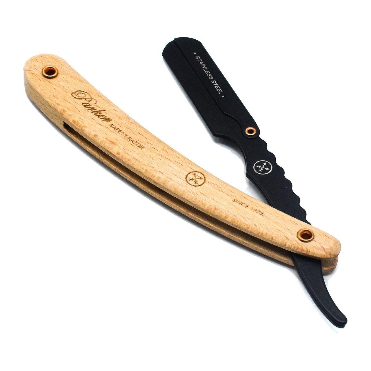 Parker SRPBA Clip-Type Pine Wood Handle Stainless Steel Straight Barber Razor Barber Razor Pasteur Pharmacy