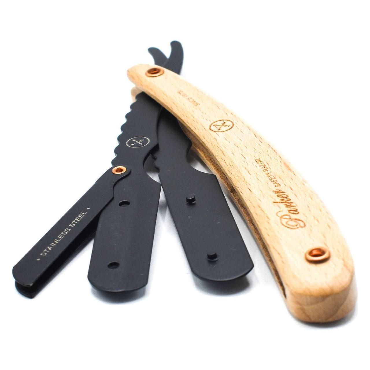 Parker SRPBA Clip-Type Pine Wood Handle Stainless Steel Straight Barber Razor Barber Razor Pasteur Pharmacy
