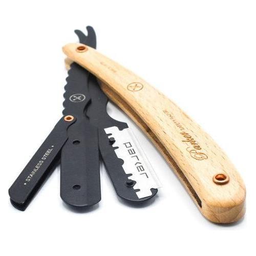 Parker SRPBA Clip-Type Pine Wood Handle Stainless Steel Straight Barber Razor Barber Razor Pasteur Pharmacy