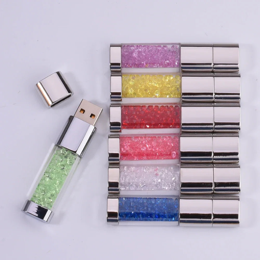 Capacity: 64GB, Color: Pink - JASTER Crystal Meatal USB Flash Drive 64GB Creative Gifts Pen Drive 32GB Real Capacity Memory Stick 16GB Red Pink Blue Pendrive
