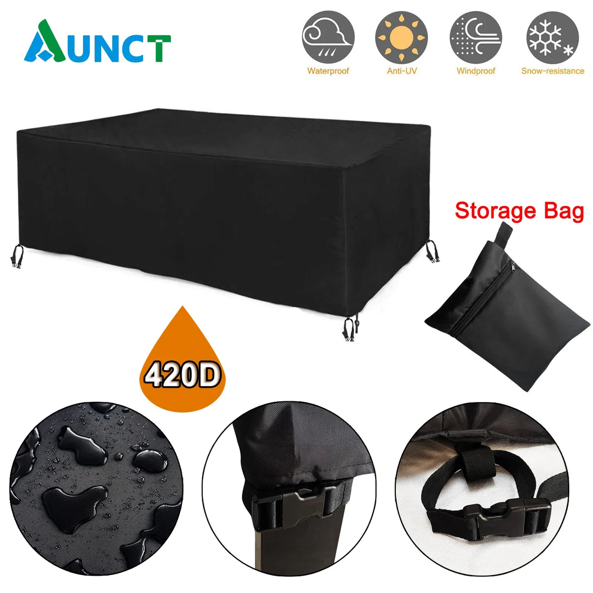 Specification: 190*260cm - Heavy duty Waterproof Patio Furniture Cover Rectangular Garden Rain Snow Outdoor Cover for Sofa Table Chair Wind-Proof Anti-UV