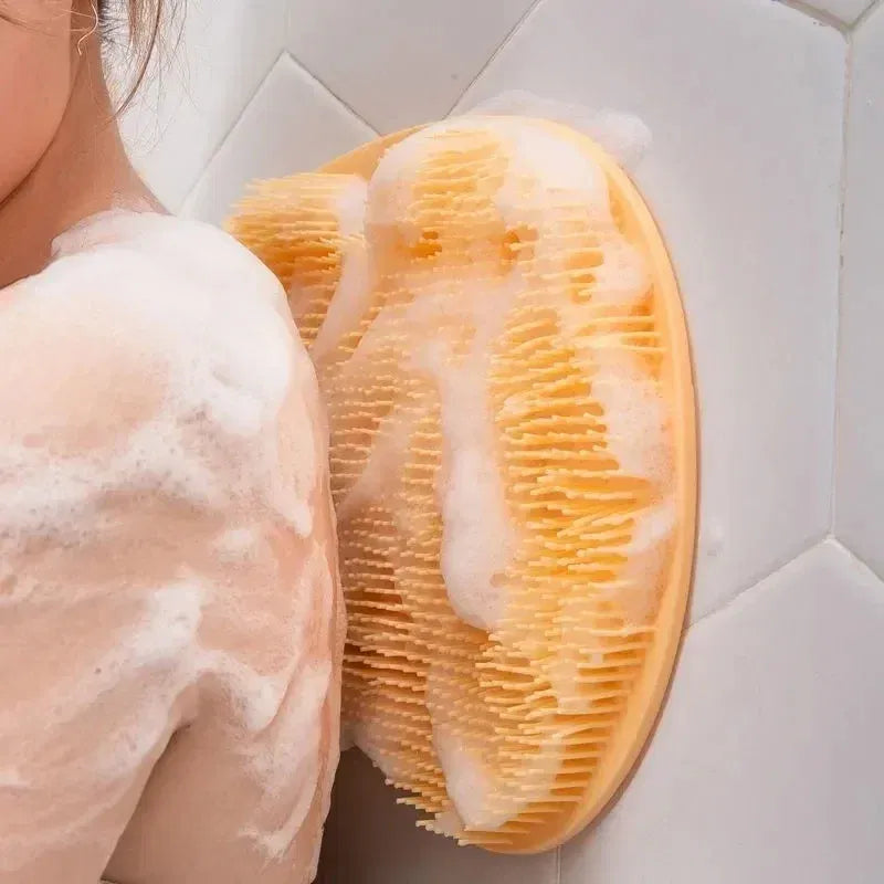Color: Pink - Non-slip Shower Mat Silicone Massage Wash Foot Pad Bath Massage Brush Pad Bathroom Rub Back Brush with Sucker Cleaning Tools