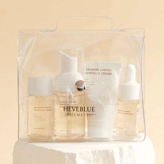 Heveblue Salmon Caring Centella Special Travel Kit Bag 4 Pieces