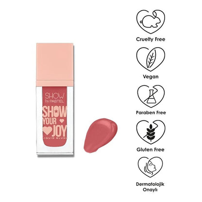 Show By Pastel Show Your Joy Blush Liquide - Fini rosé naturel, végétalien et sans cruauté, hydratant, portable - sans gluten et sans parabène