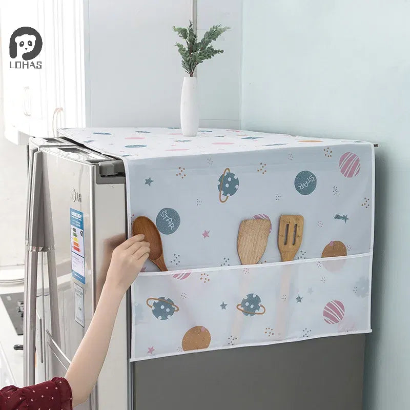 Color: Light Grey - Refrigerator Dust Cover With Storage Bag Washable Multi-purpose Household Washing Machine Cabinet Dust Protection Cover