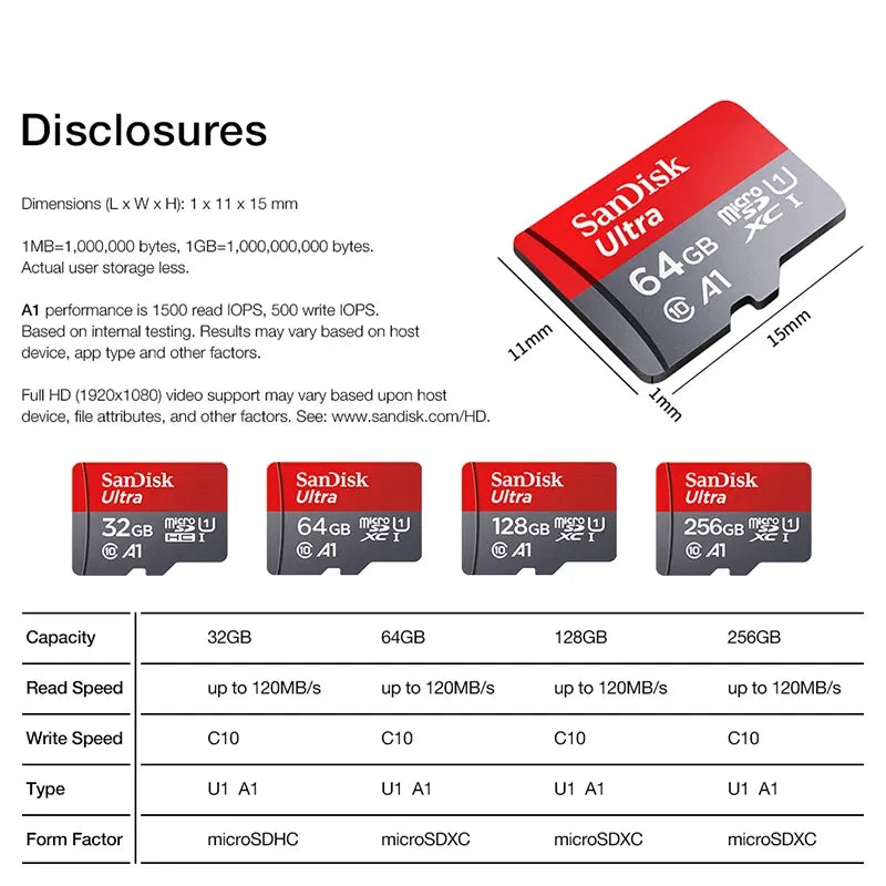 Capacity: 1TB - TFcard 64GB 16GB 32GB Memory Card 128GB Class 10 Microsd SD Card 100MB/S UHS-I A1 Card + Adapter for Phone/PC Standard Shippin