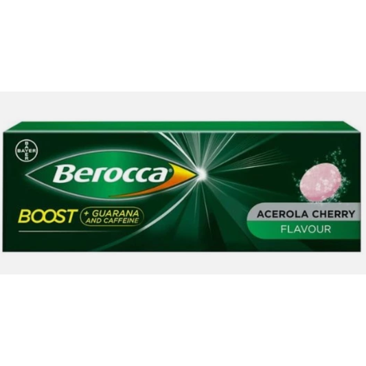 Berocca Boost Guarana + Caffeine Acerola Cherry Flavor - 10 Effervescent Tablets Nutrition Supplement Pasteur Pharmacy