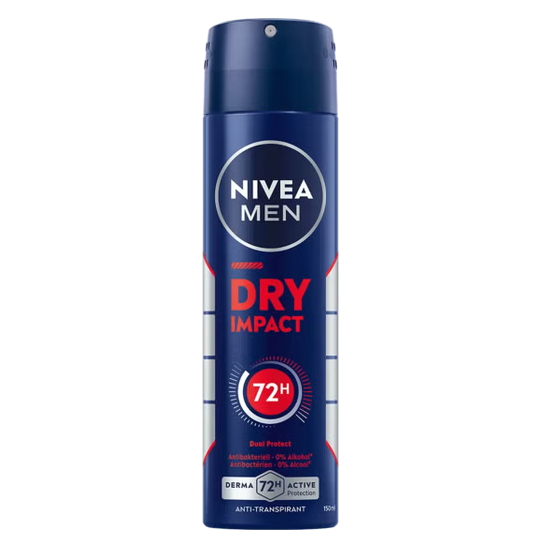 Nivea Dry Impact 72 Hour Dual protect Anti-Transpirant Spray For Men 150 ml Antiperspirant Spray Pasteur Pharmacy