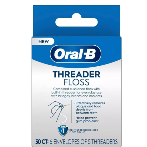 Oral-B Glide Threader Dental Floss For Bridges, Braces & Implants - 30ct Dental Floss Pasteur Pharmacy