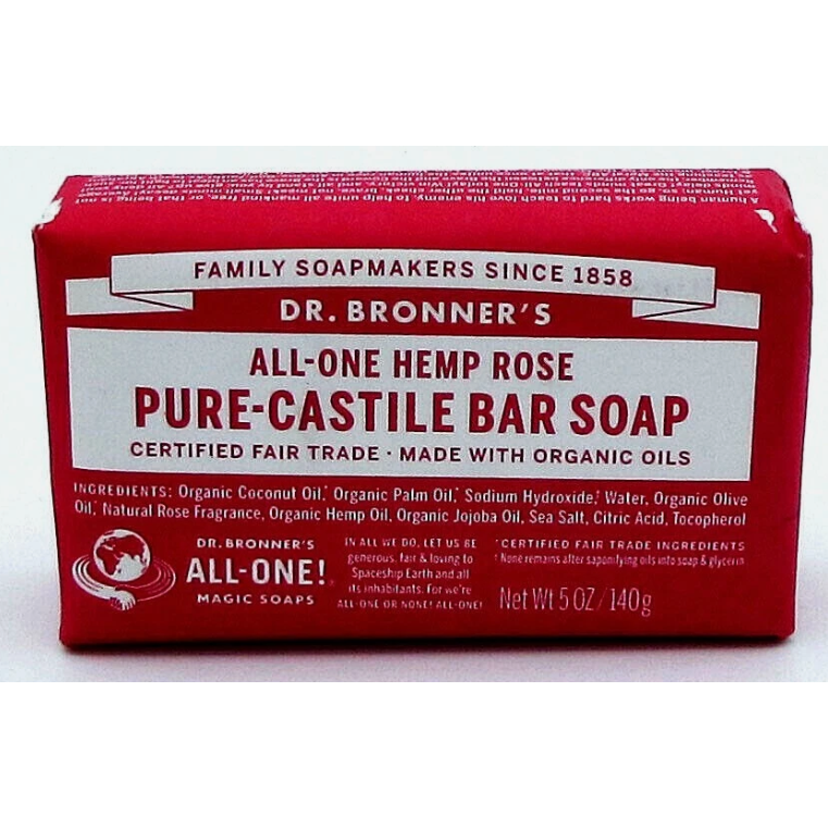 Dr. Bronner's Pure Castile Soap Bar Rose 5 oz Bar Soap Pasteur Pharmacy