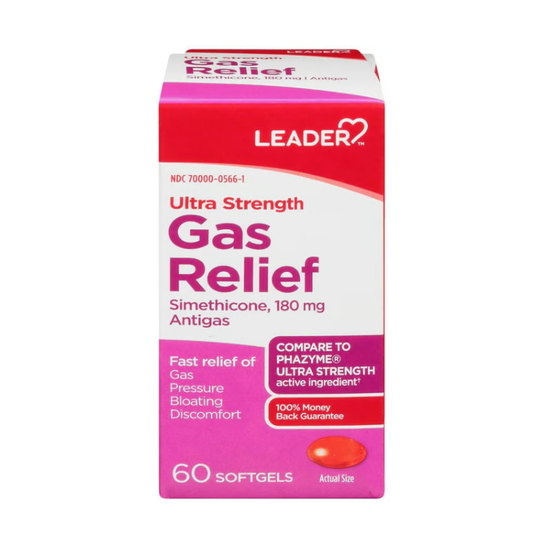 Leader™ Ultra Strength Gas Relief (180 mg) – 60 Softgels Medicine Cabinets Pasteur Pharmacy