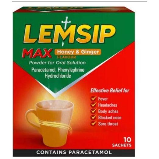 Lemsip Max Honey & Ginger 10pk Cold & Flu Medicine Pasteur Pharmacy