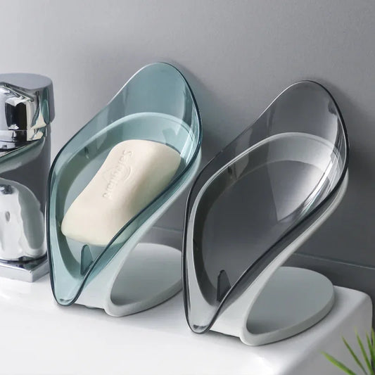 Color: light green - Bathroom Soap Holder Leaf Shape Dish Soap Kitchen Sponge Soap Box Storage Non-slip Drain Soap Case Container Bathroom accessorie