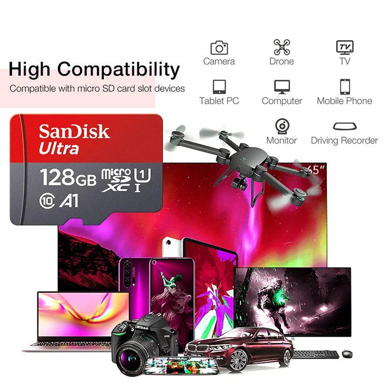 Capacity: 1TB - TFcard 64GB 16GB 32GB Memory Card 128GB Class 10 Microsd SD Card 100MB/S UHS-I A1 Card + Adapter for Phone/PC Standard Shippin
