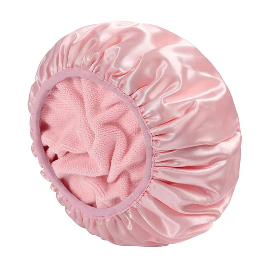 Color: Pink - Reusable 3-layer shower cap extra large waterproof shower cap for all types of long hair adjustable women's shower cap