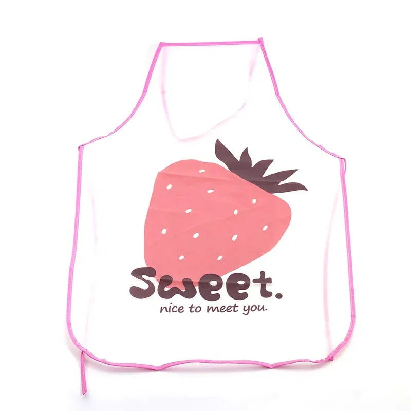 Color: Light Grey - 70x50cm Cute Kitchen Household Adult Antifouling Apron Sleeveless Waterproof PVC Cartoon Printed Women Aprons Cleaning Accessory