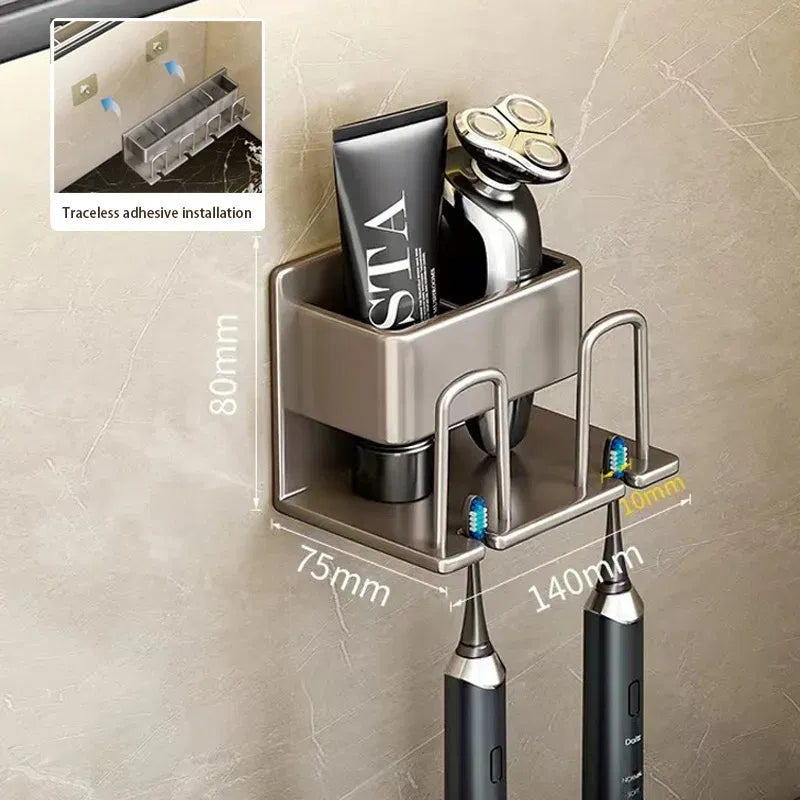 Color: plum - Toothbrush Holder Wall Mounted Toothpaste Dispenser Aluminium Electric Hair Brushes Storage Bathroom Accessories House Organizer
