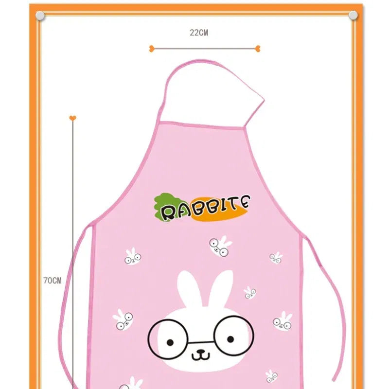 Color: Light Grey - 70x50cm Cute Kitchen Household Adult Antifouling Apron Sleeveless Waterproof PVC Cartoon Printed Women Aprons Cleaning Accessory