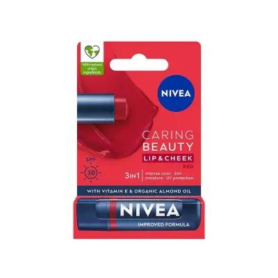 Bálsamo labial Nivea Caring Beauty SPF30 con color natural - Bálsamo labial hidratante y protector para labios secos