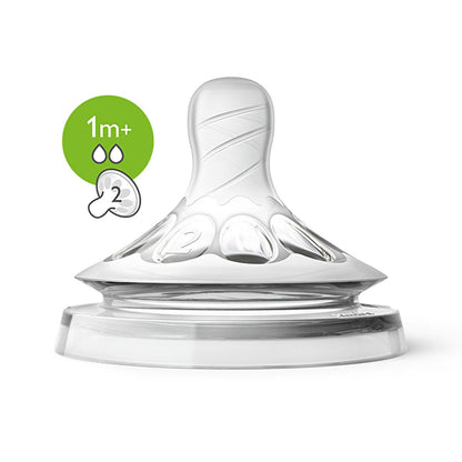 Tétines pour biberon Natural Philips Avent, 2 trous, débit lent, pour nourrissons de 1 mois et plus - Lot de 2