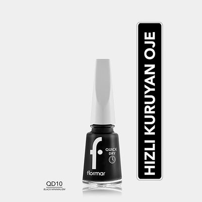 Vernis à ongles Flormar Quick Dry – Séchage en 60 secondes, haute pigmentation, couleur longue durée – Black Minimalism