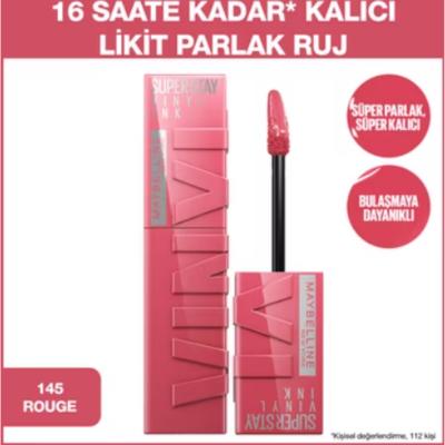 Labial líquido Maybelline Super Stay Vinyl Ink - Color de labios de larga duración con acabado vinilo, tono 145 Rogue