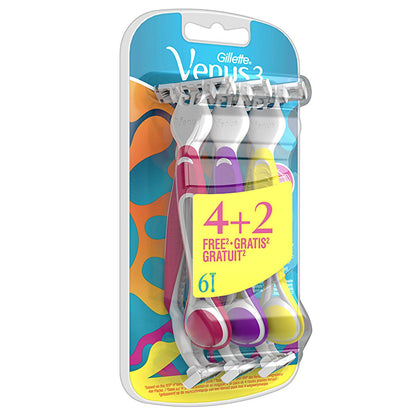 Gillette Venus: Smooth & Sensitive Disposable Women's Razor - 3 Blade, Close Shave, Skin Protection + Easy-Grip Handle (4+2 Pack)