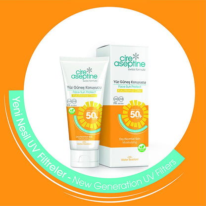 Protector solar facial Cire Aseptine FPS 50+ - Protección vegana UVA/UVB para piel seca y normal, resistente al agua, sin efecto residuo blanco