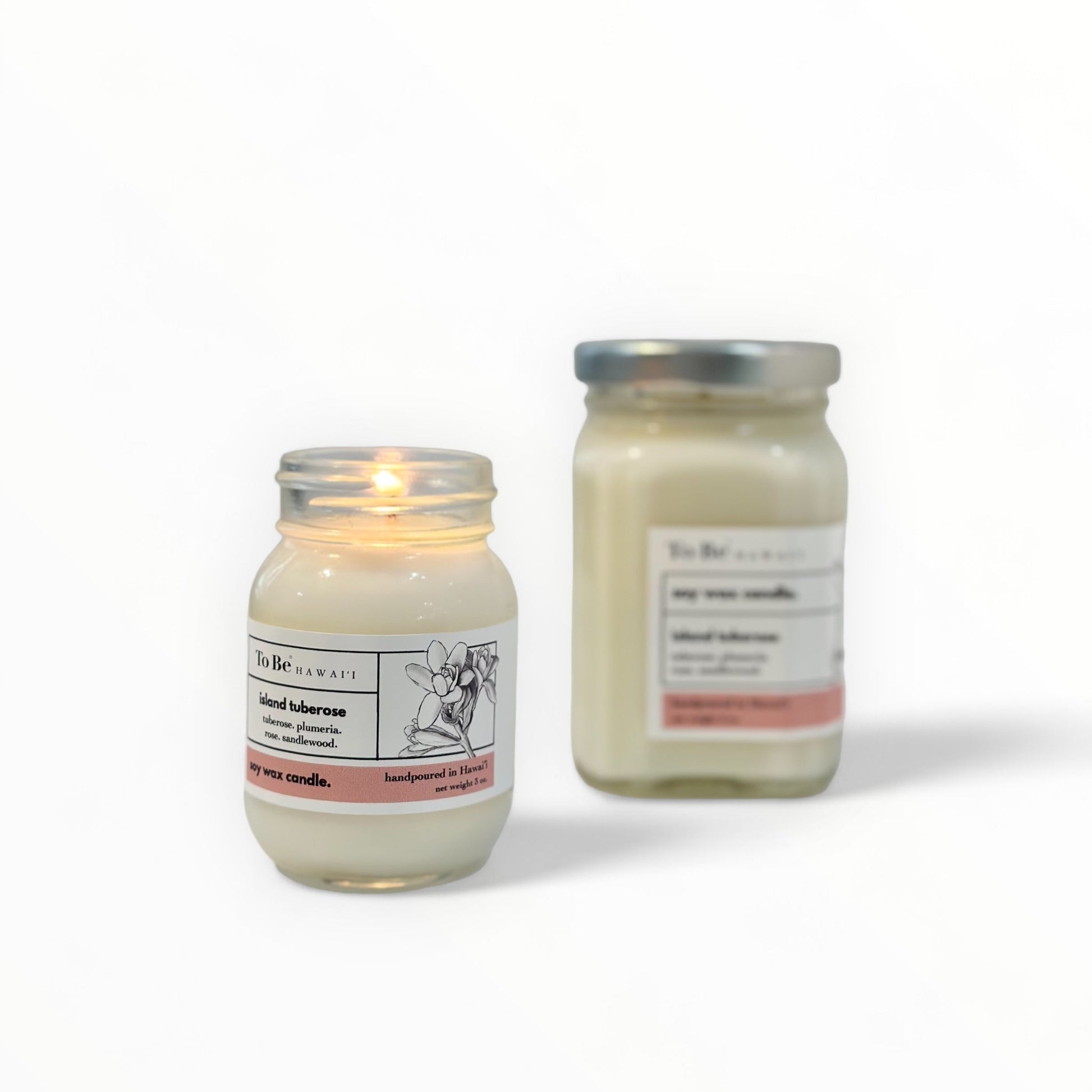 To Be Hawai'i Island Tuberose Soy Wax Candle Handmade Soy Candle To Be Hawai'i 3 oz. travel mason jar (20 hrs. of burn time)