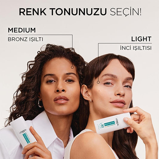 L'Oréal Paris Bright Reveal SPF 50+ Fluide Solaire Teinté Anti-Taches pour Peau Sensible - Moyen, 50 ml