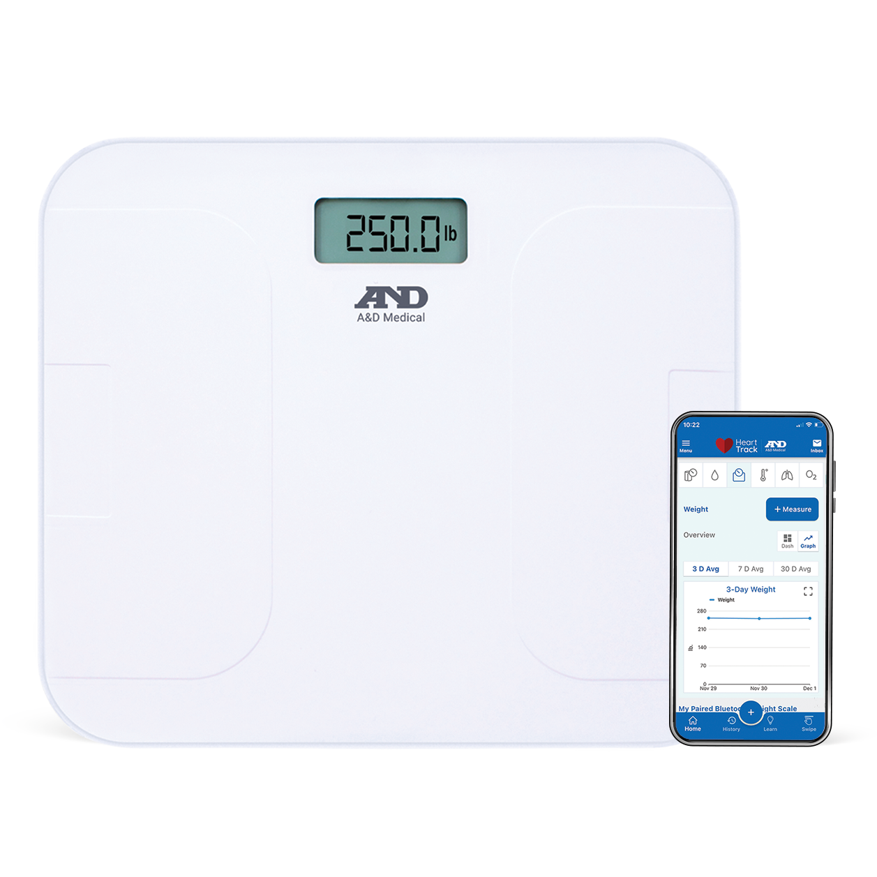 A&D Premium Wireless Weight Scale with Bluetooth Connectivity Biometric Monitors Pasteur Pharmacy