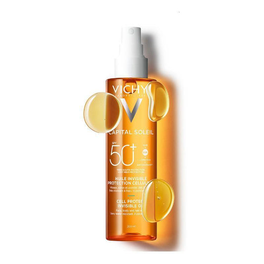 Vichy Capital Soleil Cell Protect Oil Spf 50 - Lightweight Antioxidant Sunscreen Oil for Face and Body