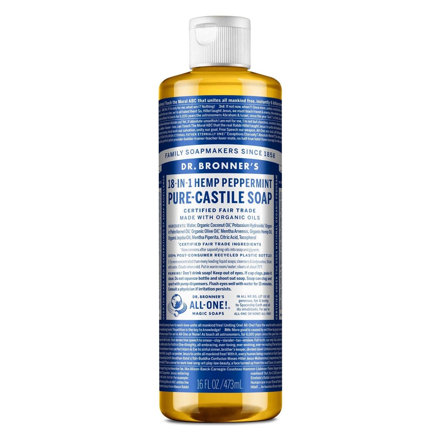 Dr. Bronner's, Liquid Soap, Peppermint Hemp, 16 oz Liquid Soap Pasteur Pharmacy
