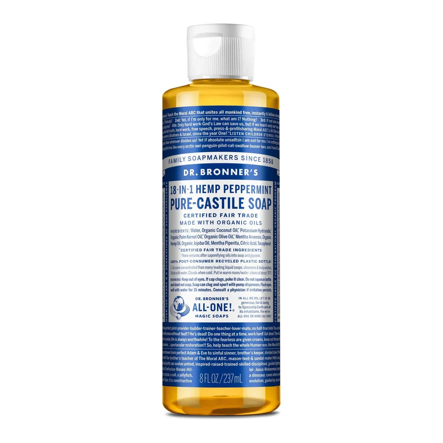 Dr. Bronner's Organic Pure Castile Liquid Soap Peppermint 8 fl oz Liquid Soap Pasteur Pharmacy