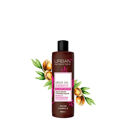 Champú de aceite de argán y queratina Urban Care: repara y fortalece el cabello dañado, anticaída, fórmula vegana, sin sulfatos - 3.38 fl oz