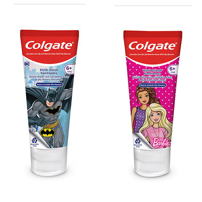 Dentifrice pour enfants Colgate Barbie Batman : protection amusante au fluor pour les enfants, anti-caries - 75 ml