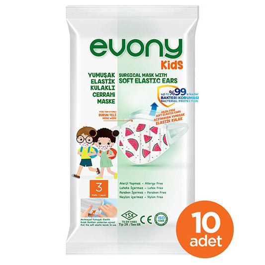 Masque facial pour enfants Evony : paquet de 10 - certifié TSE, doux, confortable et hypoallergénique pour une protection respiratoire fiable