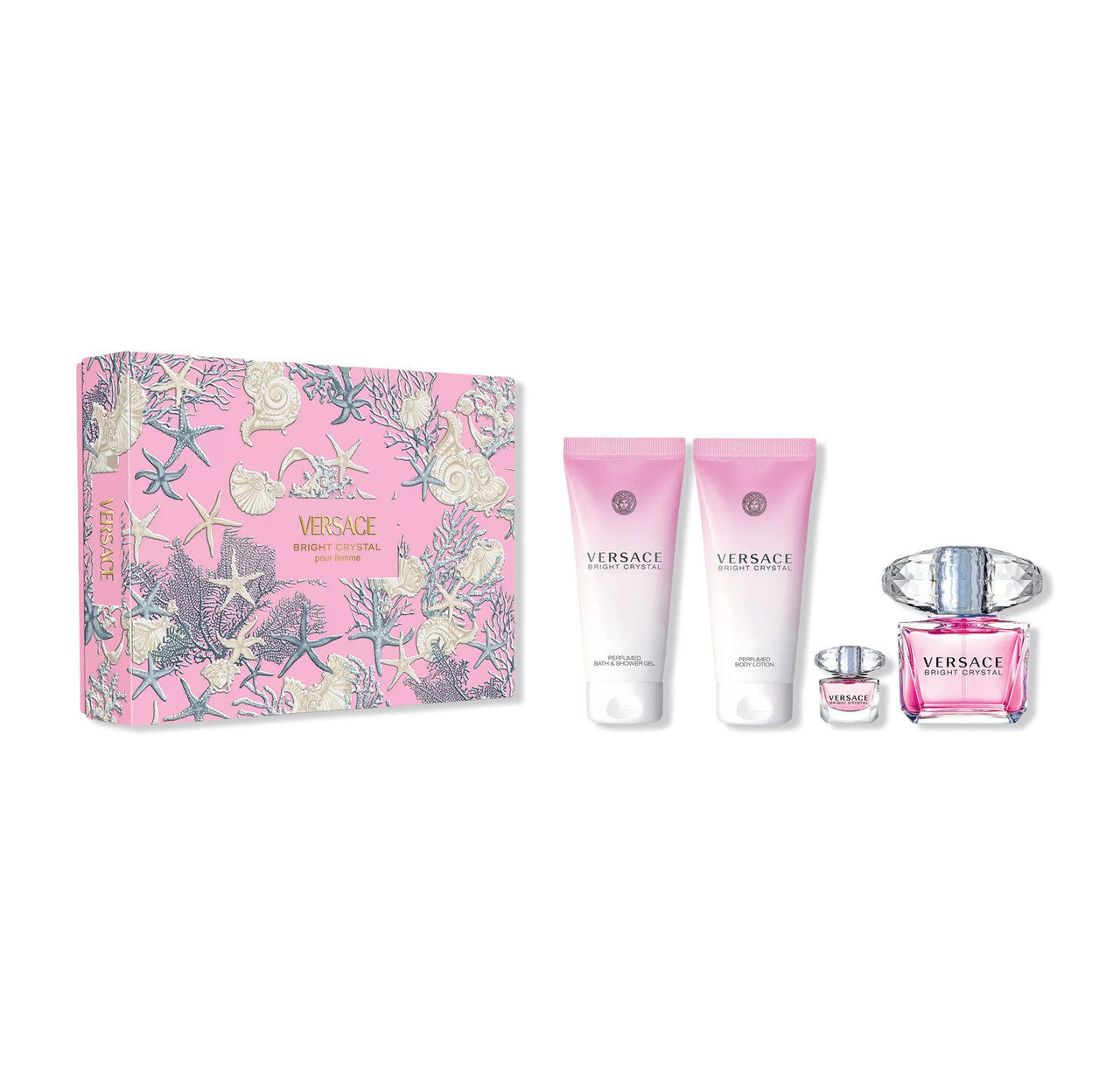 Versace bright crystal 4 pcs set for women: 3 oz eau de toilette spray + 5 ml eau de toilette mini + 3.4 body lotion + 3.4 bath and shower gel WOMEN Fragrant Nest