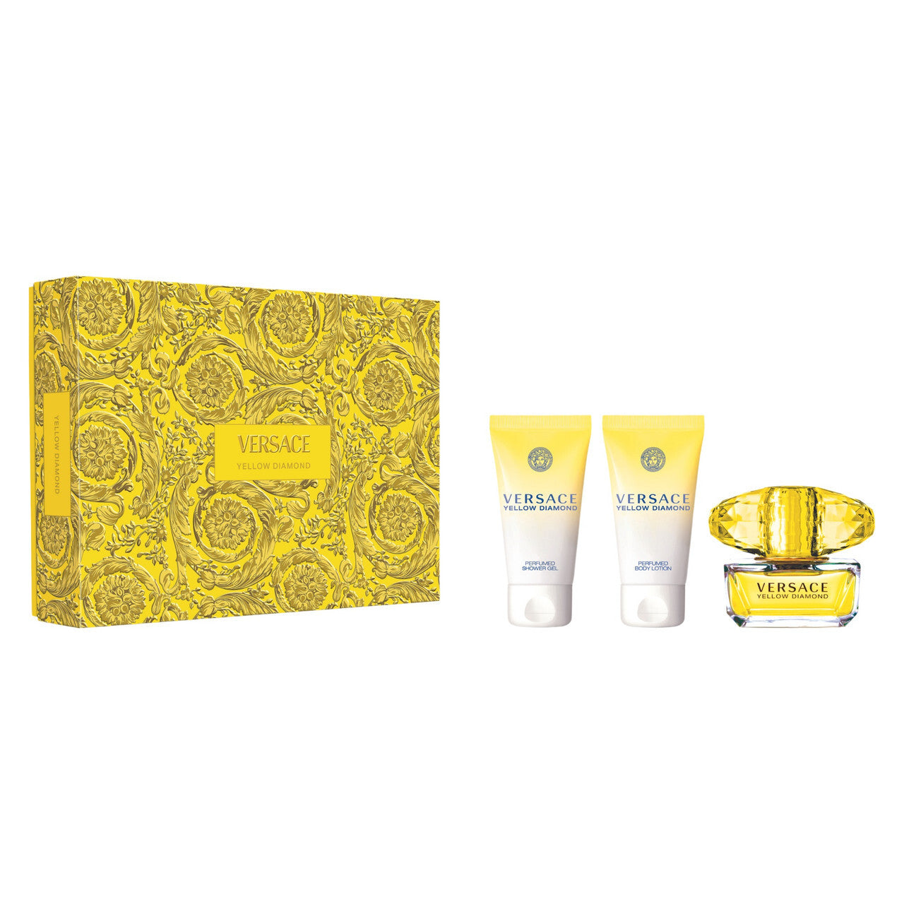 VERSACE YELLOW DIAMOND 3 PCS SET FOR WOMEN: 1.7 EAU DE TOILETTE SPRAY + 1.7 SHOWER GEL + 1.7 BODY LOTION. WOMEN Fragrant Nest