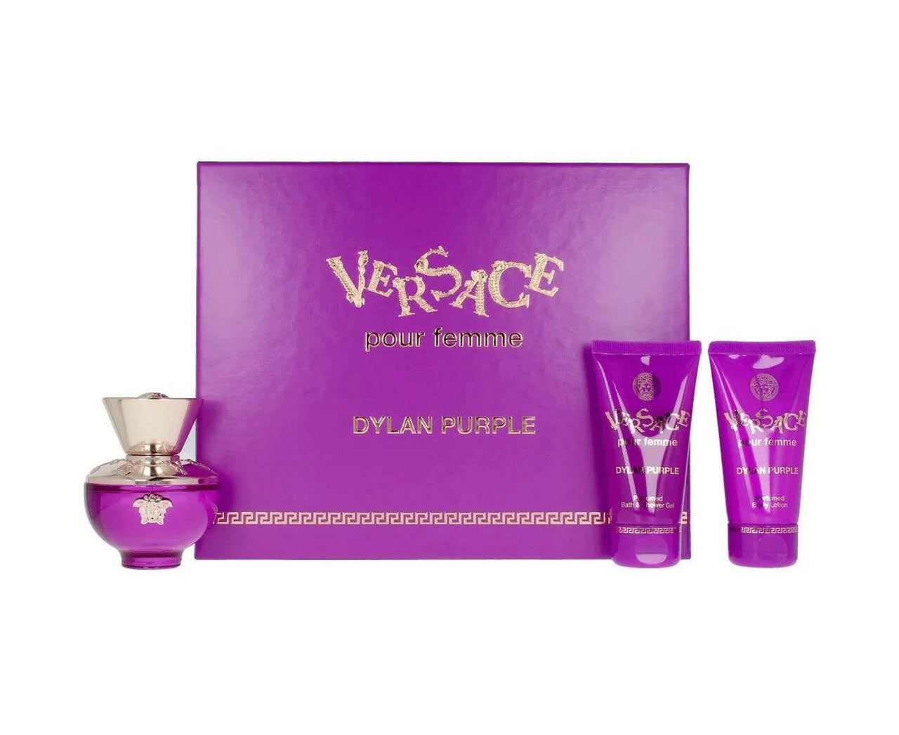 VERSACE DYLAN PURPLE 3 PCS SET: 0.17 EAU DE PARFUM + 0.8 BODY LOTION + 0.8 BATH & SHOWER GEL WOMEN Fragrant Nest