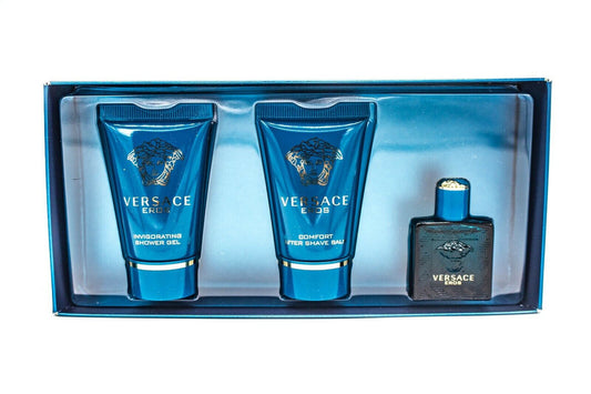 VERSACE EROS 3 PCS SET FOR MEN: 0.17 EAU DE TOILETTE + 0.8 AFTER SHAVE BALM + 0.8 SHOWER GEL Men Fragrant Nest