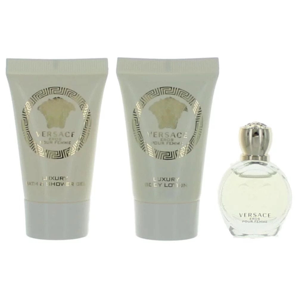VERSACE EROS POUR FEMME 3 PCS SET: 0.17 EAU DE PARFUM + 0.8 SHOWER GEL + 0.8 BODY LOTION WOMEN Fragrant Nest