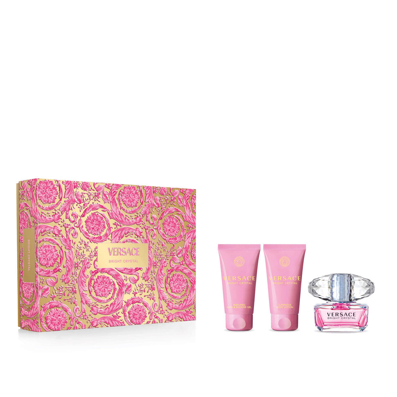 Versace bright crystal 3 pcs set for women: 1.7 eau de toilette spray + 1.7 shower gel + 1.7 body lotion (hard) WOMEN Fragrant Nest