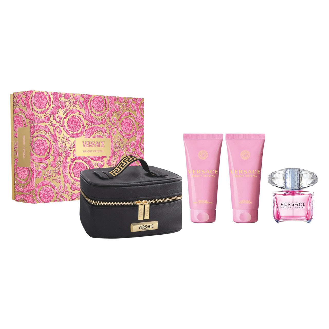 Versace bright crystal 4 pcs set for women: 3 oz eau de toilette spray + 3.4 body lotion + 3.4 bath & shower gel + beauty case WOMEN Fragrant Nest