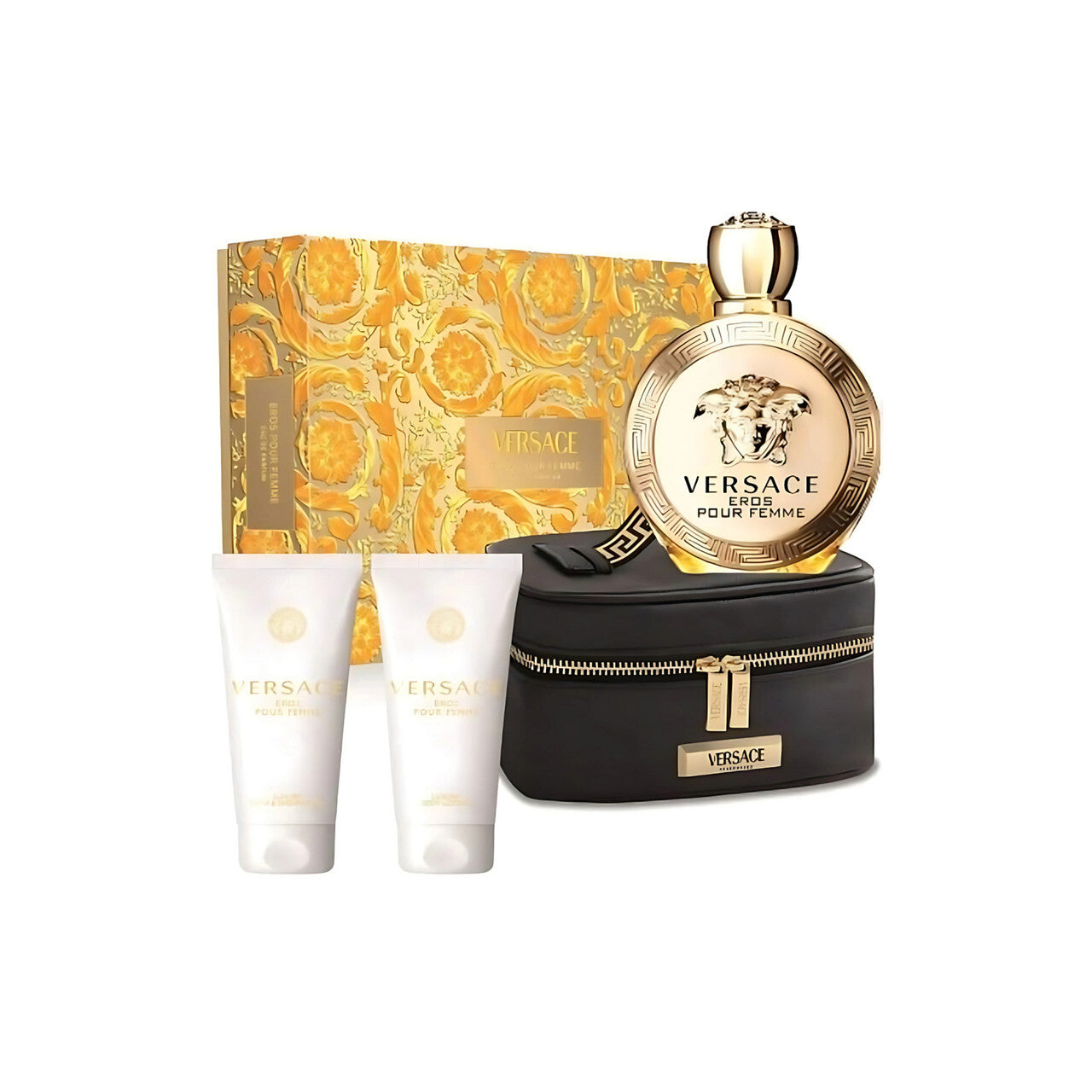 Versace eros pour femme 4 pcs set: 3.4 eau de parfum spray + 3.4 shower gel + 3.4 body lotion + small beauty case WOMEN Fragrant Nest