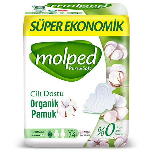 Serviettes hygiéniques en coton biologique Molped - Pures et douces, hypoallergéniques, sans produits chimiques, certifiées vegan et halal pour une protection menstruelle confortable