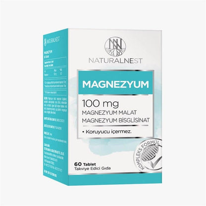 Naturalnest Magnesium Supplement 100mg - 60 Tablets | Magnesium Malate & Bisglycinate