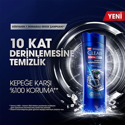 Clear Men: Champú Anticaspa Intense Clean con Carbón - Limpia profundamente el cuero cabelludo graso y con picazón, y controla la caspa para hombres - 11.83 fl oz