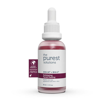The Purest Solutions Sérum Facial Exfoliante con AHA 10% + BHA 2% - Mejora el Tono de la Piel y Reduce Cicatrices de Acné - 30 ml