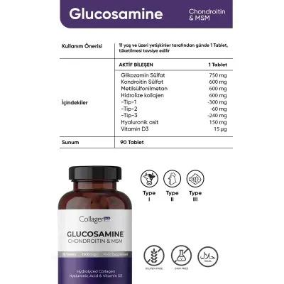 Collagen Forte Platinum Glucosamine Chondroitin MSM 1500mg - Joint Health Support Supplement for Pain Relief - 90 Tablets